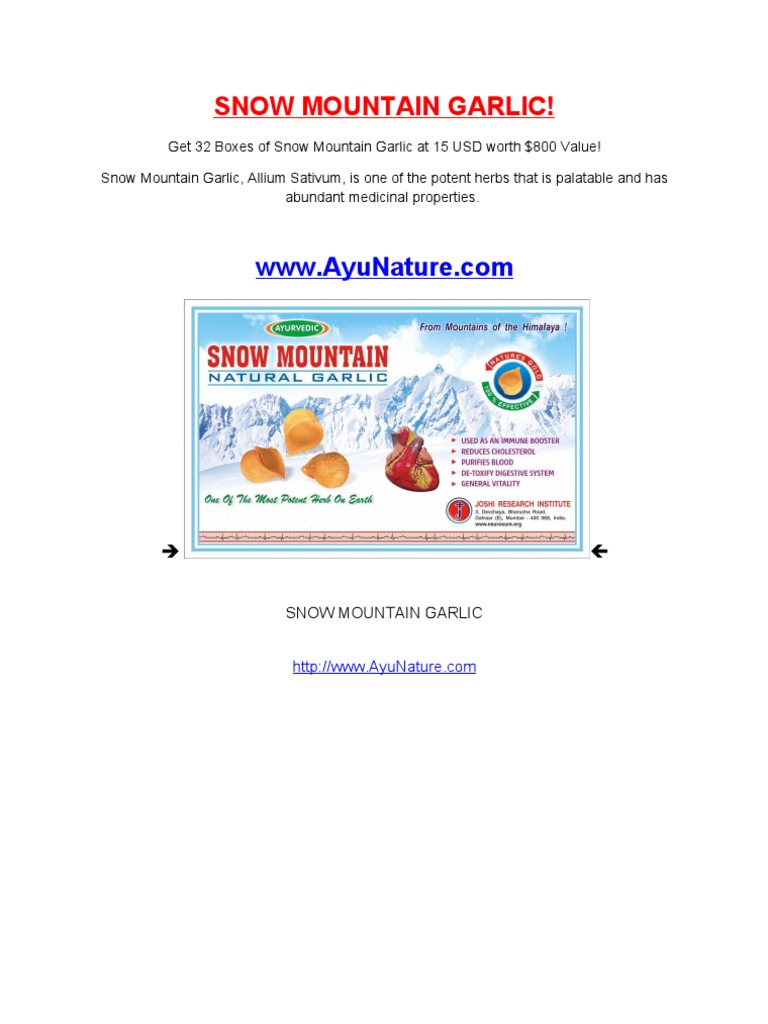 Snow Mountain Garlic Health Benefits | PDF | Garlic | Snow