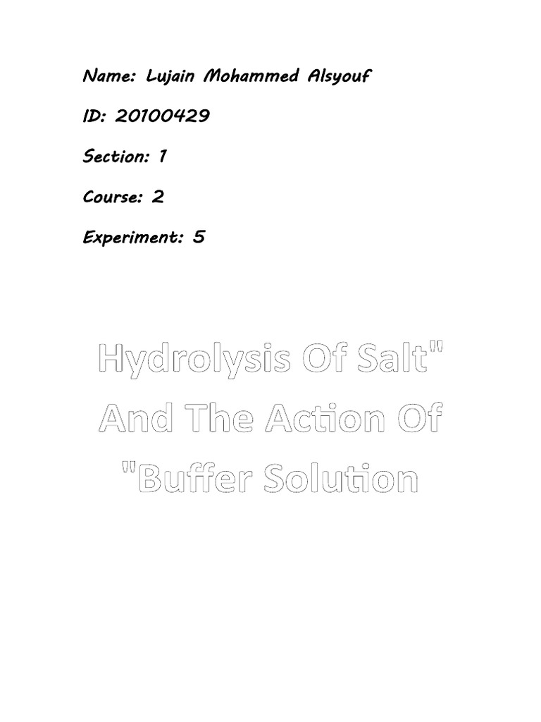Hydrolysis of Salt and The Action of Buffer Solution PDF Hydrolysis