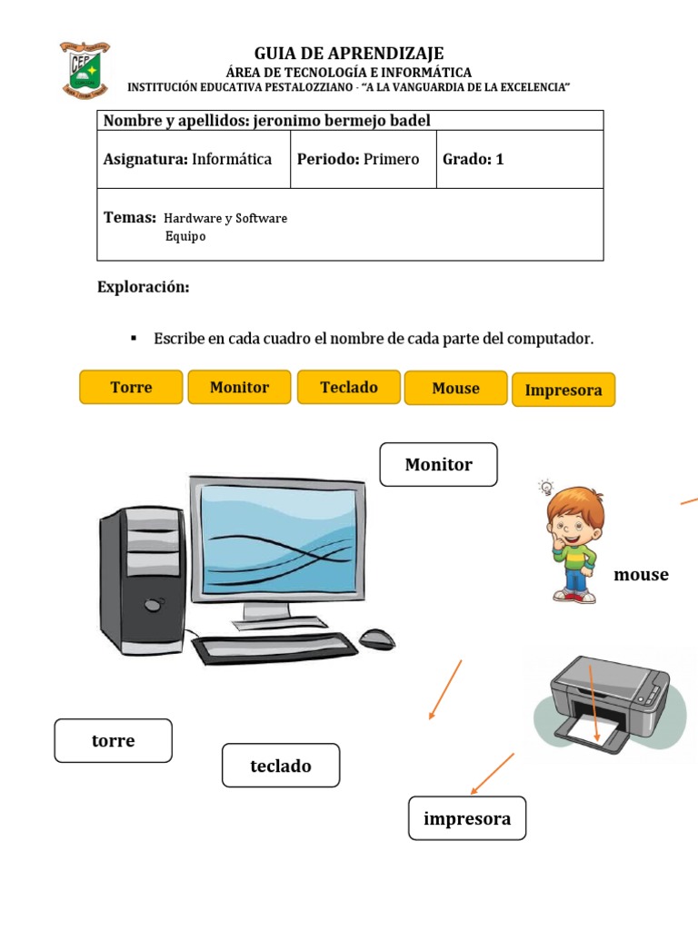 Guia de Aprendizaje Primer Periodo Grado 1° - Informatica | PDF