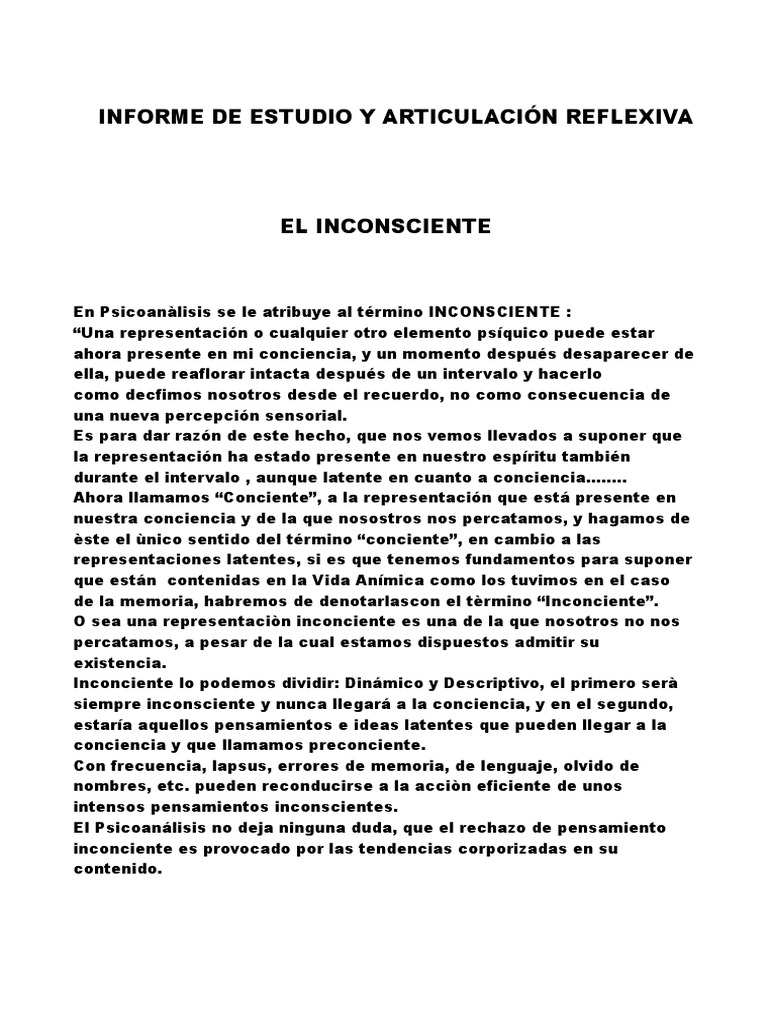 El Inconsciente | PDF | Mente inconsciente | Psicoanálisis