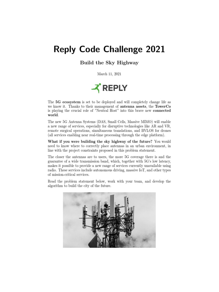 Reply Code Challenge 2021: Build The Sky Highway | PDF ...