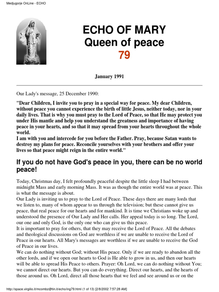 Echo of Mary Queen of Peace If You Do Not Have God's Peace in You
