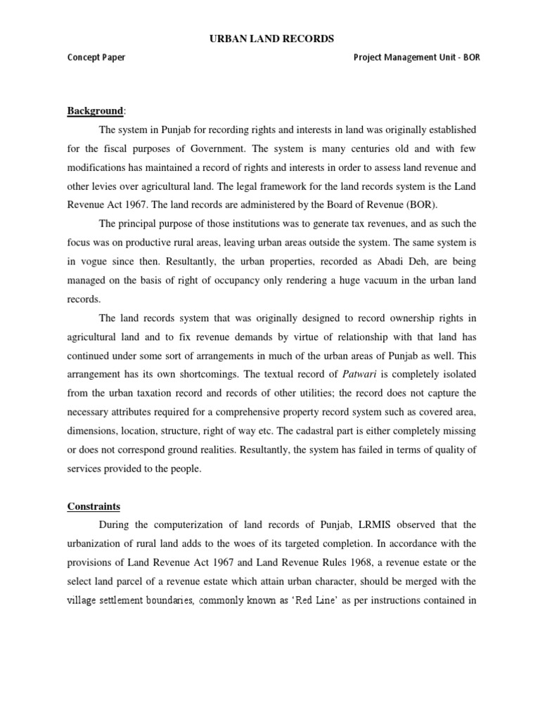 Concept PaperUrban Land Records PDF Taxes Government