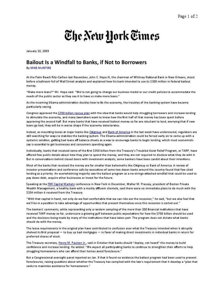 011809 NYTBailout Is A Windfall To Banks, If Not To Borrowers by MIKE McINTIRE Download