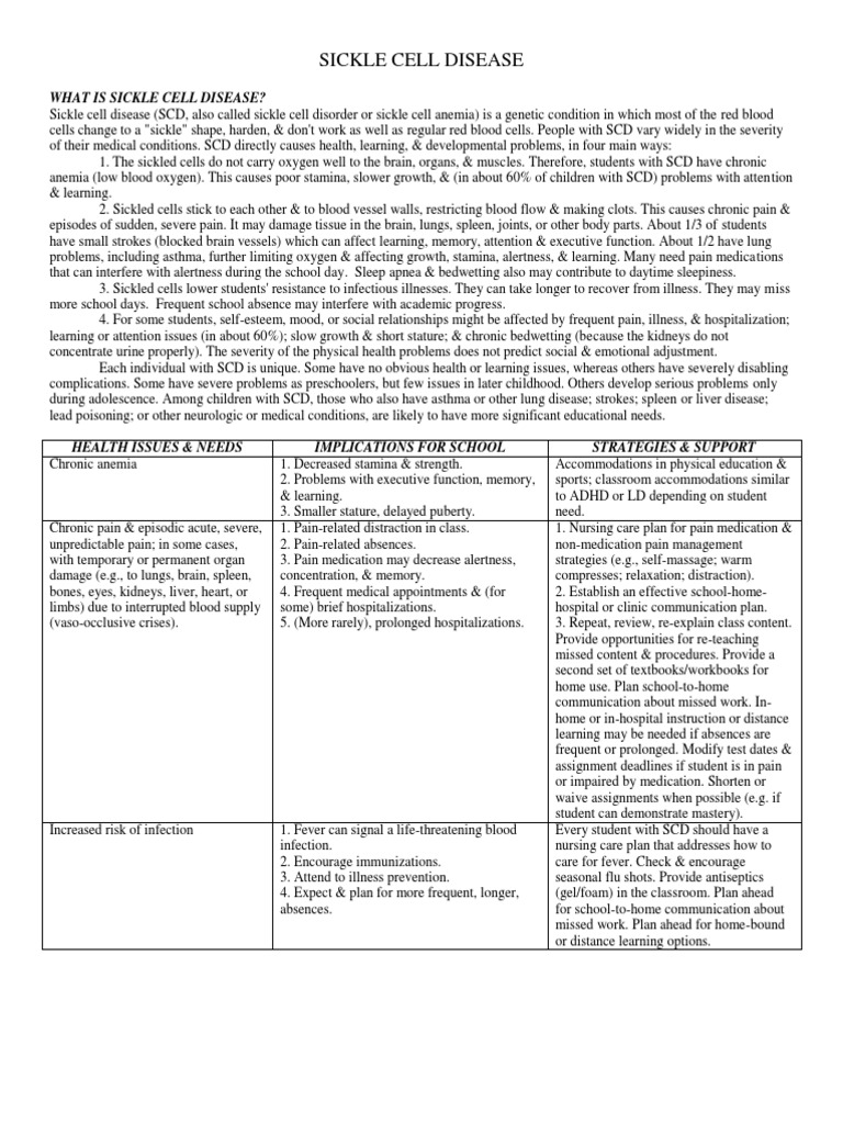 Understanding Sickle Cell Disease in Schools | PDF