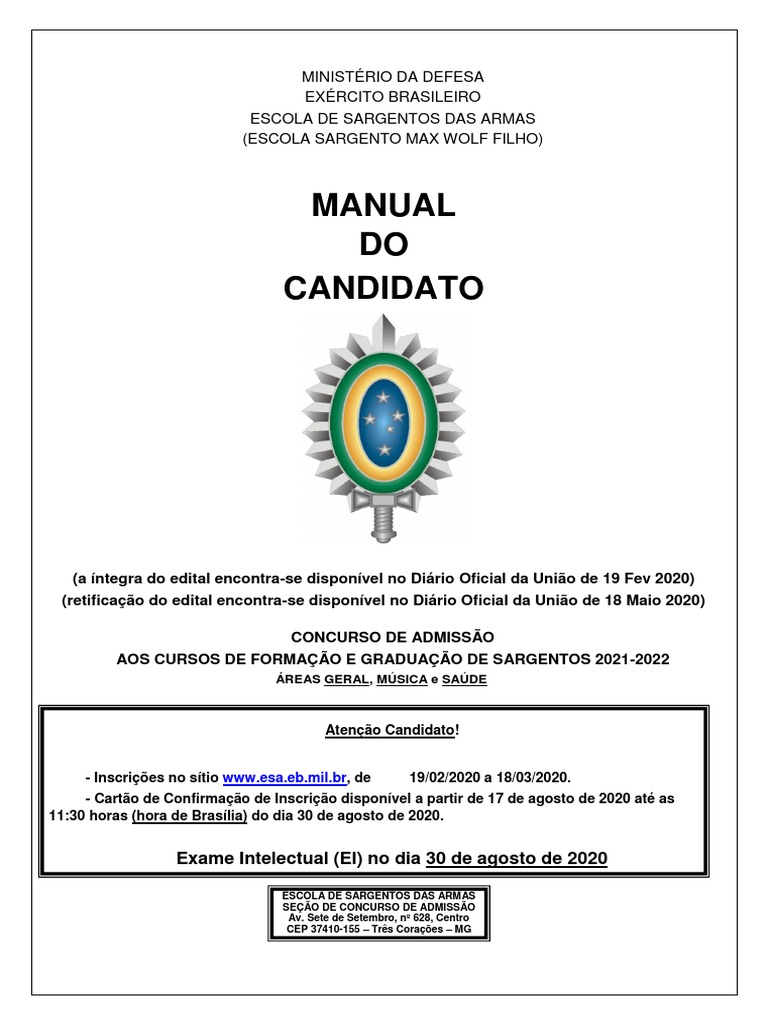 Manual Do Candidato Esa 2020 PDF Cavalaria Militar