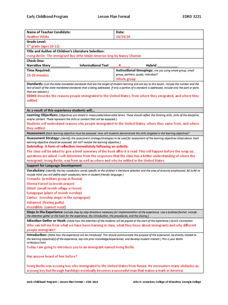 Lesson Plan Format Interactive Read Aloud | PDF | Lesson Plan | Cognition