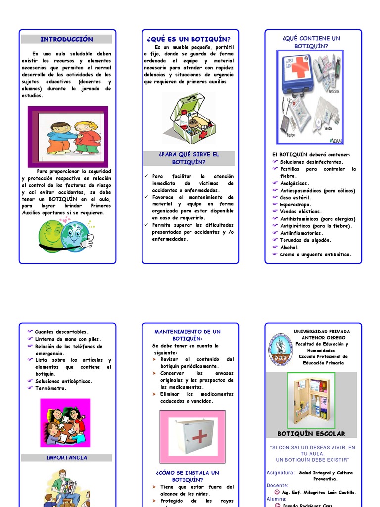 TRÍPTICO BOTIQUÍN ESCOLAR. FERIA UPAO. EDUCACIÓN