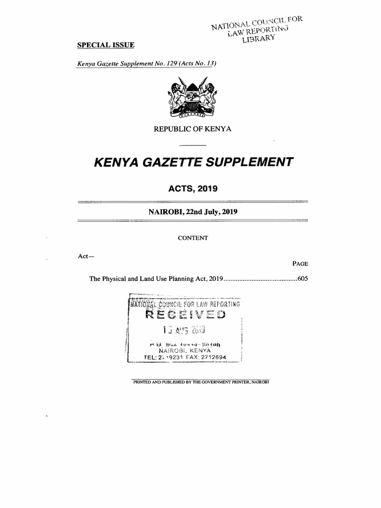 Kenya's Physical and Land Use Planning Act 2019 PDF Committee