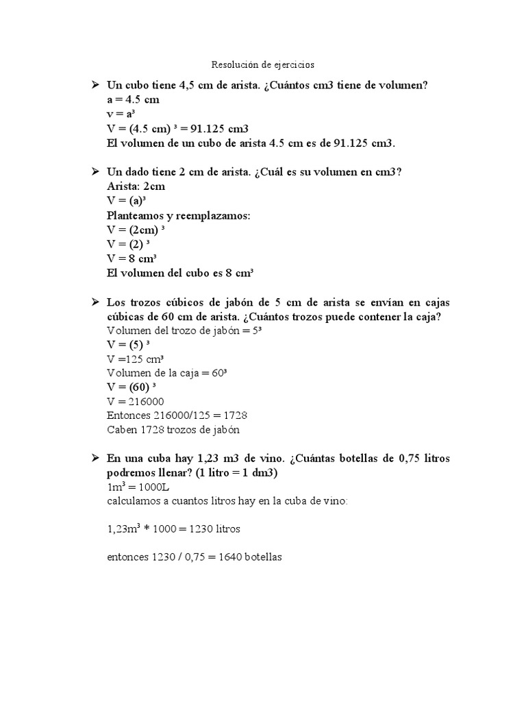 1 Litro Cuantos Cm Cubicos Son Resolución de Ejercicios | PDF | Litro | Metrología