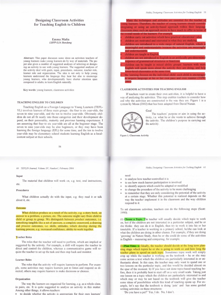 Classroom Activities for Young Learners | PDF | English As A Second Or ...