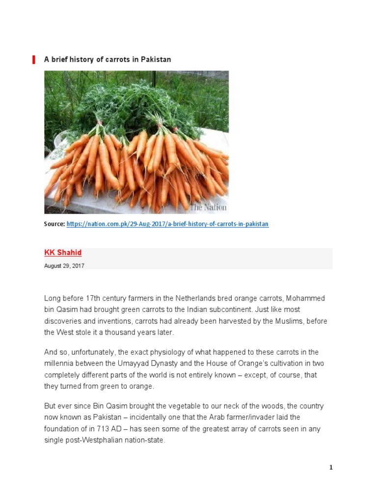 A Brief History of Carrots in Pakistan PDF Carrot Pakistan