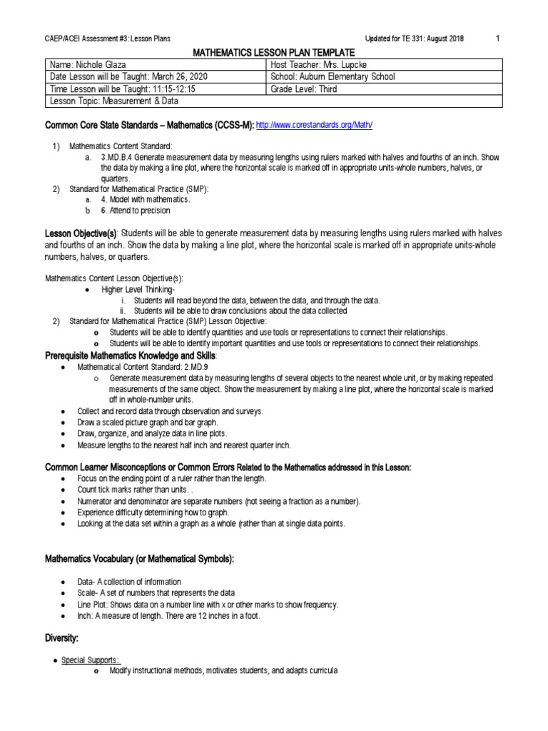 Te 331 - Math Lesson Plan | PDF | Lesson Plan | Curriculum