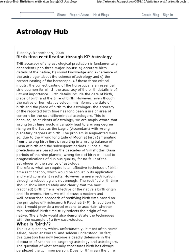 Astrology Hub Birth Time Rectification Through KP Astrology PDF Astrology Horoscope