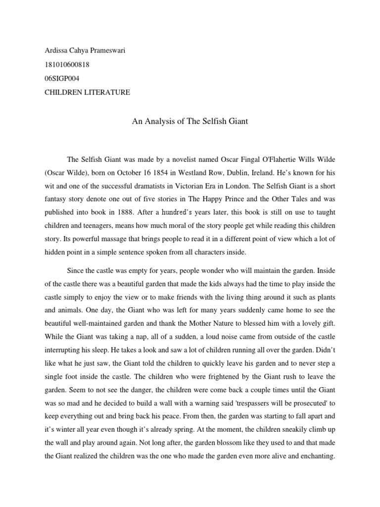 An Analysis of The Selfish Giant | PDF | The Happy Prince And Other ...