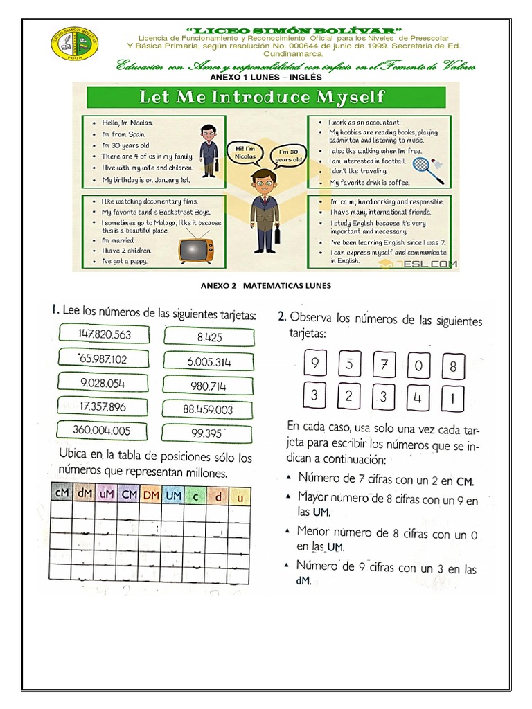 Anexos Grado 4 Semana 4 | PDF | Educación primaria