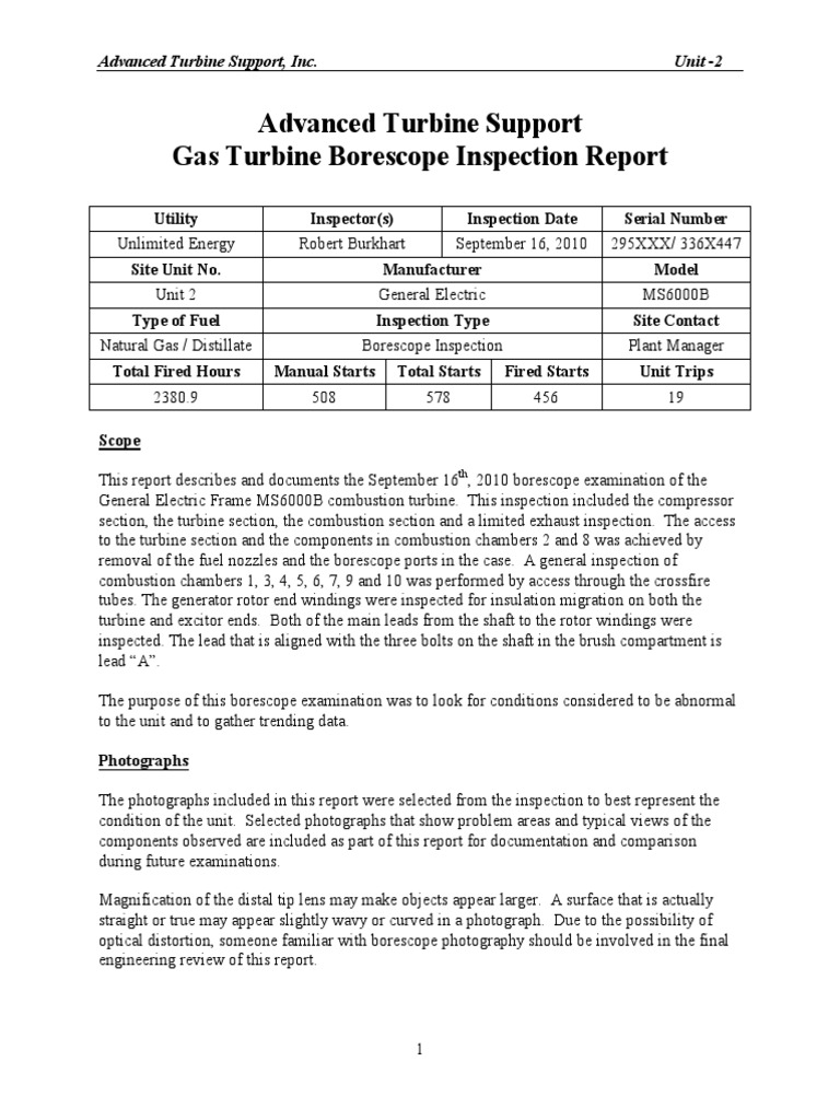 Gas Turbine Borescope Inspection Report | PDF | Gas Turbine | Turbine