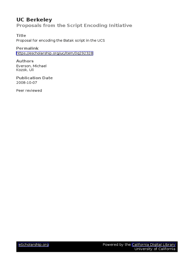 UC Berkeley: Proposals From The Script Encoding Initiative | PDF ...