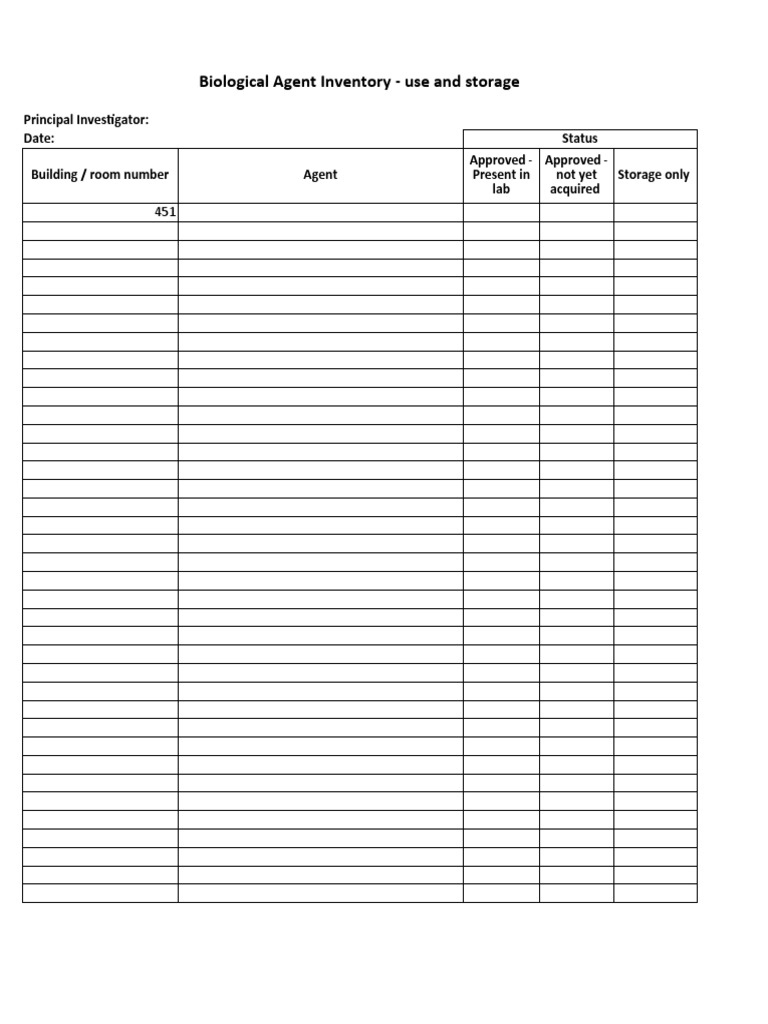 Biological Agent Inventory Template | PDF