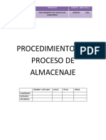 Procedimiento Del Proceso de Almacenaje