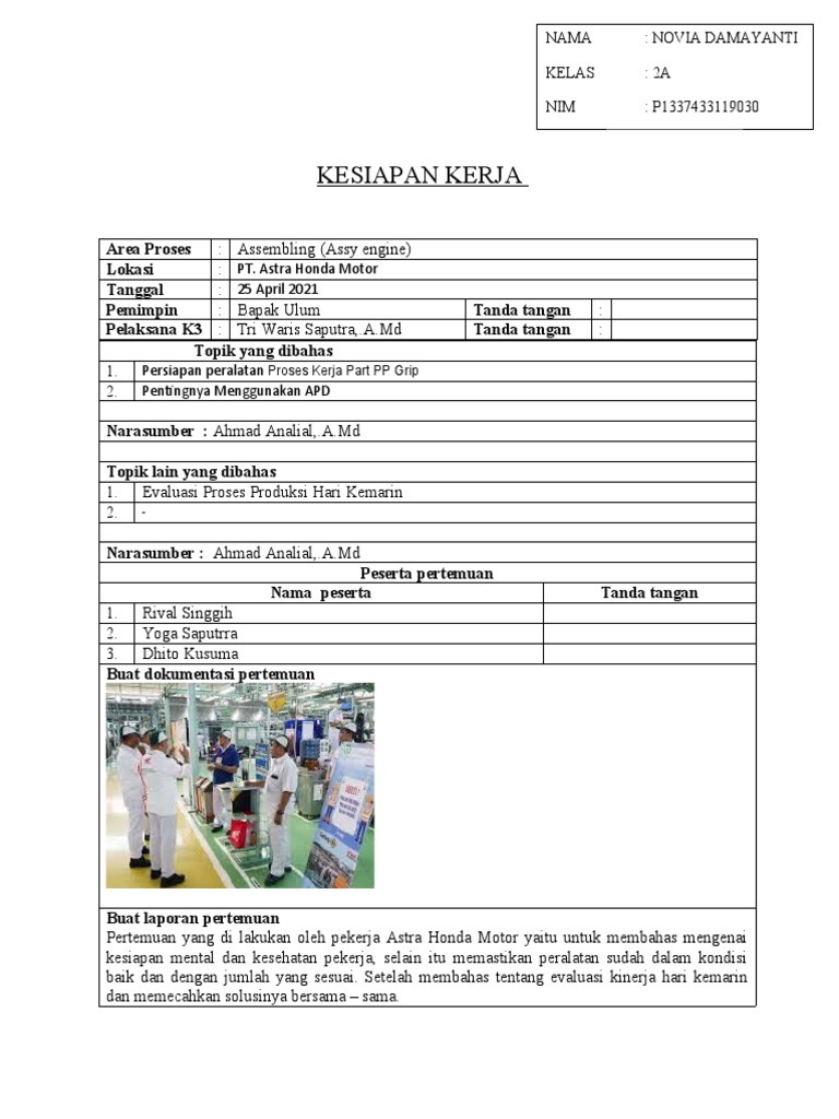 Evaluasi Kesiapan Kerja Di Astra Honda Pdf