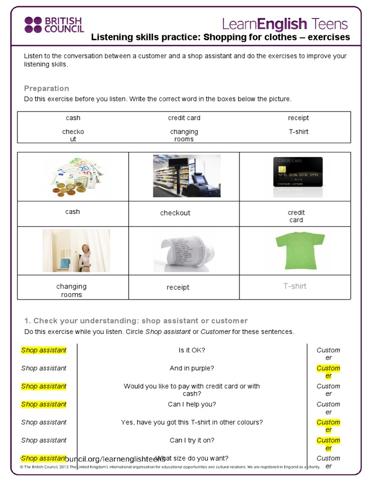Shopping for Clothes Listening Exercises | PDF | Clothing | Business