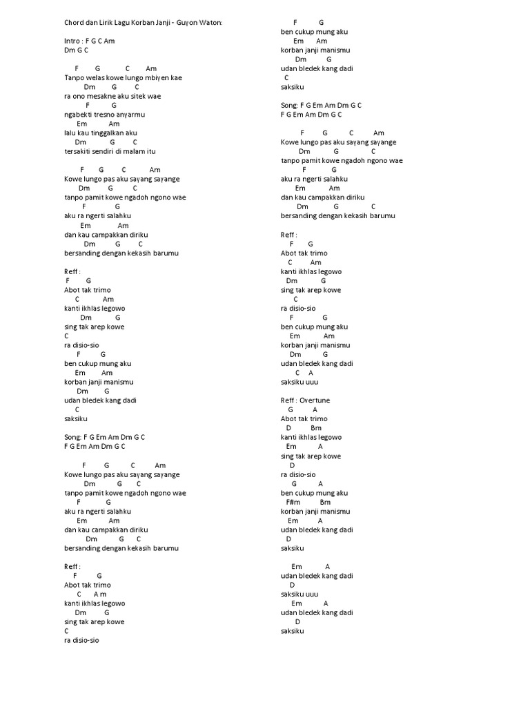 Chord Dan Lirik Lagu Korban Janji | PDF