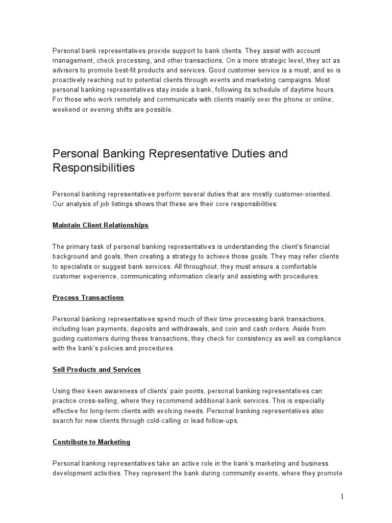 Personal Banking Representative Roles | PDF | Banks | Recruitment