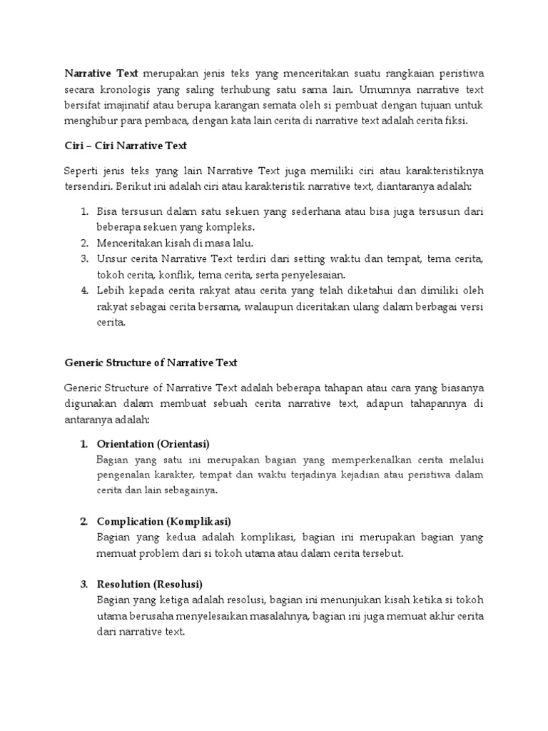 Ciri dan Struktur Narrative Text | PDF | Fiksi Umum