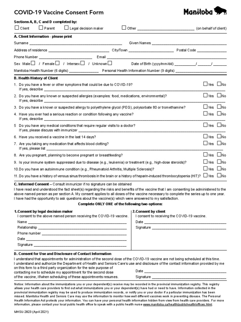 COVID-19 Vaccine Consent Form | PDF | Public Health | Adverse Effect