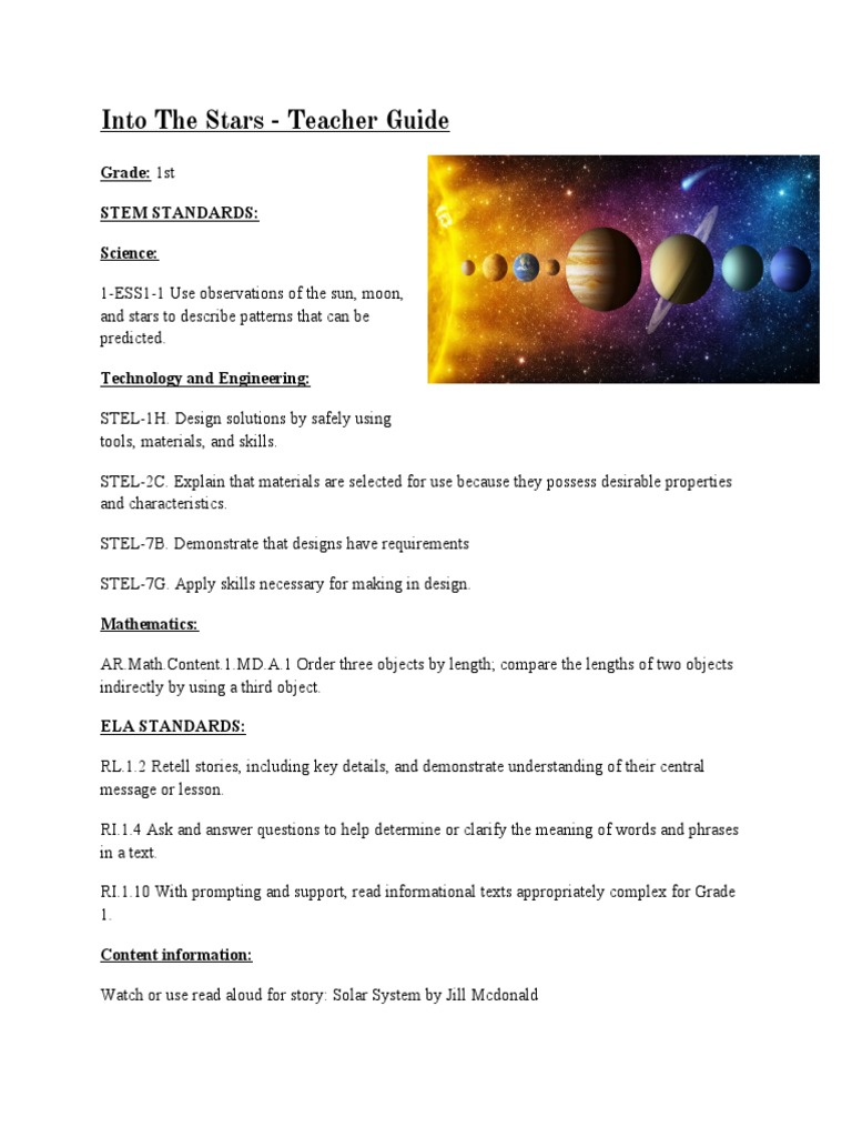 1st Grade Solar System Teacher Guide | PDF | Scratch (Programming ...