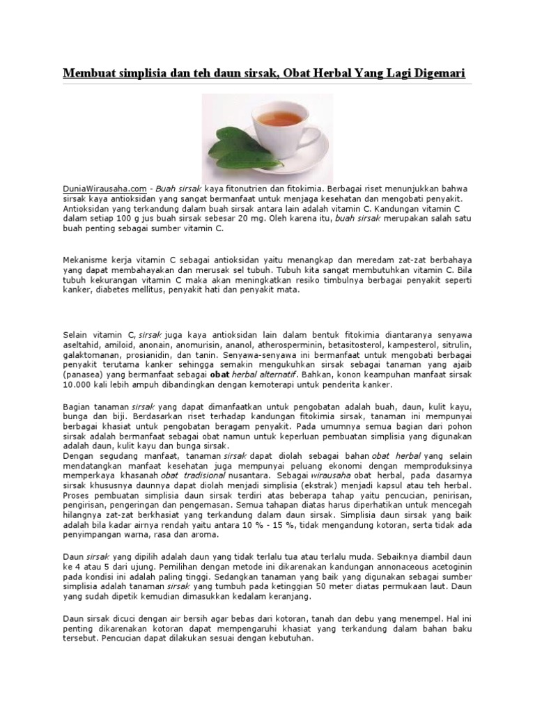 Membuat Simplisia Dan Teh Daun Sirsak | PDF | Griya & Taman
