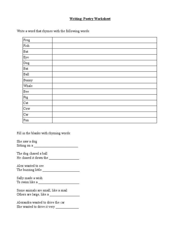 Rhyming Poetry Worksheet | PDF