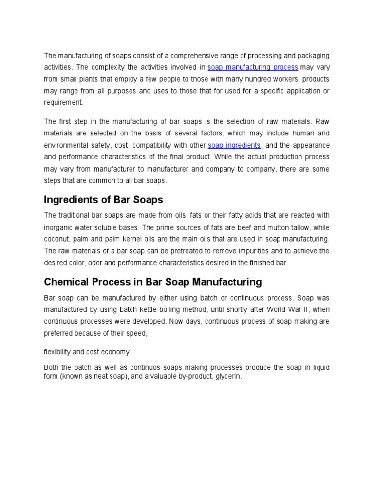The Manufacturing of Soaps Consist of A Comprehensive Range of ...