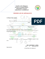 Certificate of Appearance: Province of Oriental Mindoro Municipality of Socorro