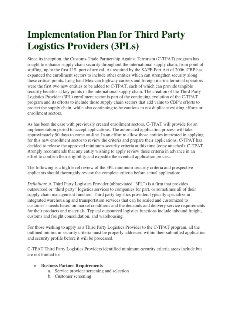 3PL Enrollment in C-TPAT Program Guide | PDF | Logistics | Business Process