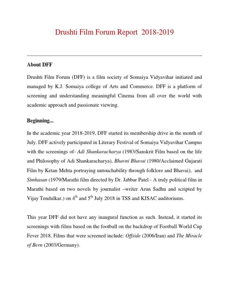 Drushti Film Forum Activities Report 2019 | PDF | Sikhism | Cinema