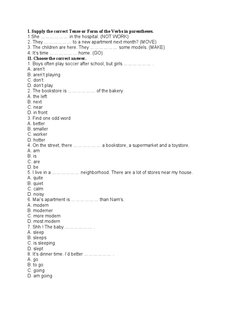 I. Supply The Correct Tense or Form of The Verbs in Parentheses PDF