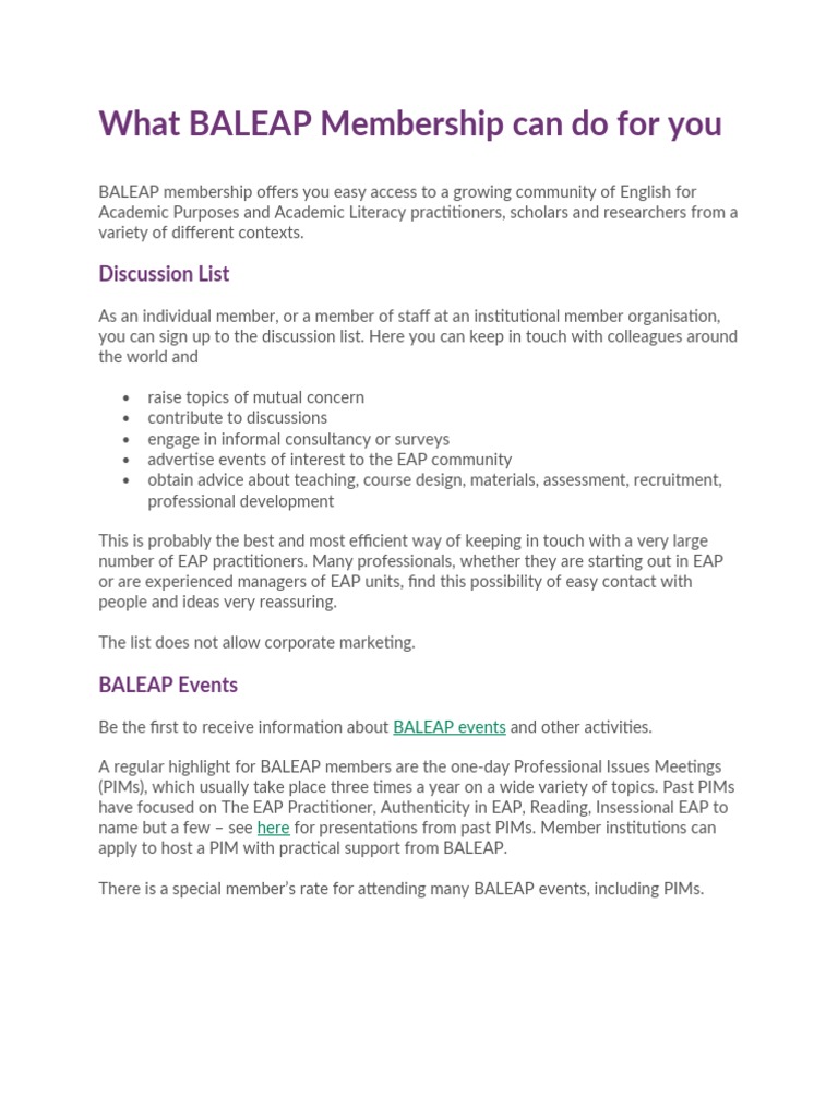 Benefits of BALEAP Membership | PDF | Human Nature | Communication