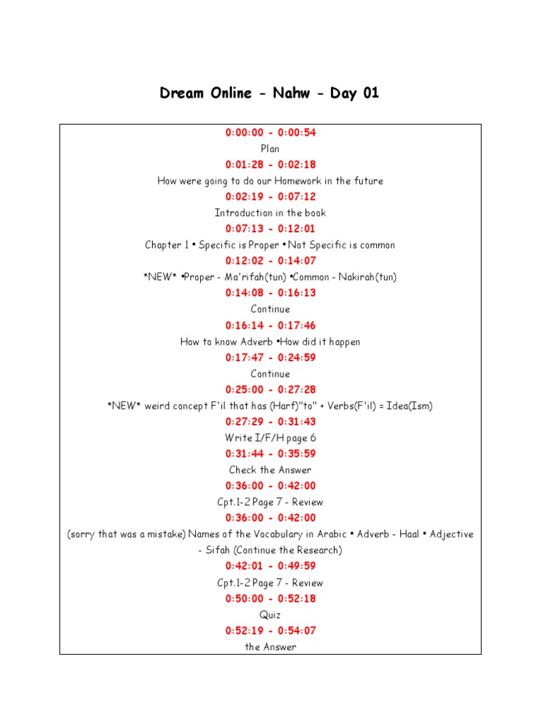 Dream Online Nahw Day 01 PDF Linguistics Grammar
