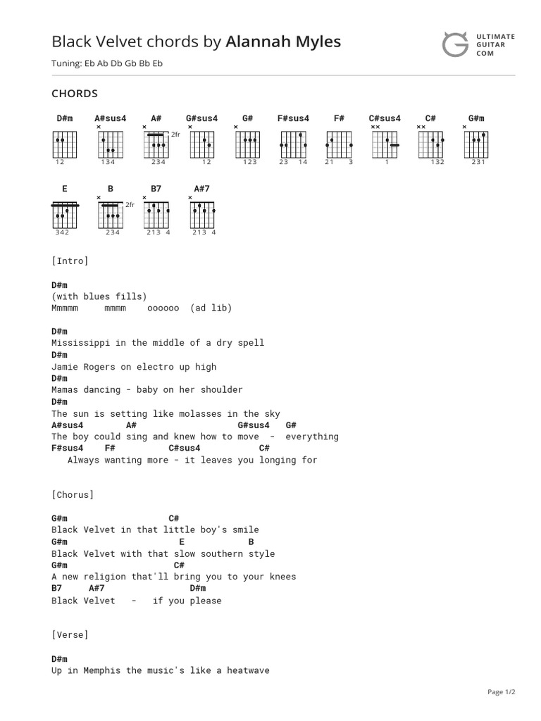 Black Velvet Guitar Chords