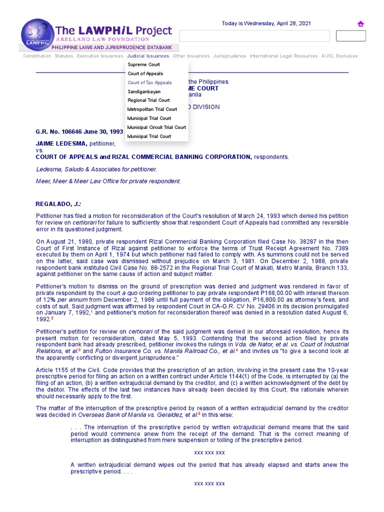 G.R. No. 106646 PDF Statute Of Limitations United States Courts