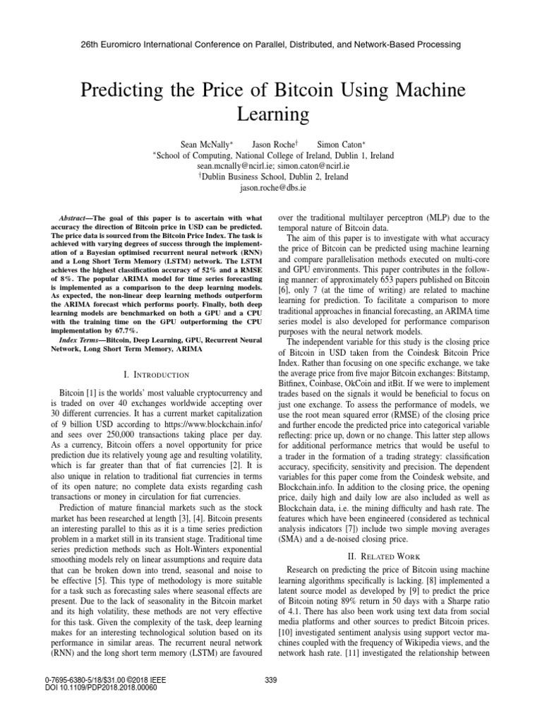 Predicting the price of bitcoin using machine learning pdf deep
