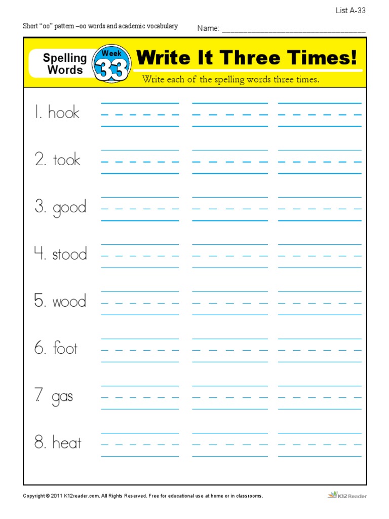 1st Grade Spelling Words Week 33 | PDF | Classroom | Copyright Law