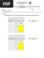 Quiz No. 2 - Mean, Variance and Standard Deviation of A DRV (2nd Sem)