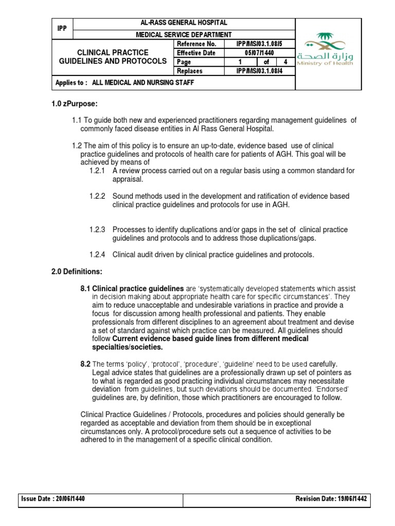 Clinical Practice Guidelines and Protocols | PDF | Evidence Based ...