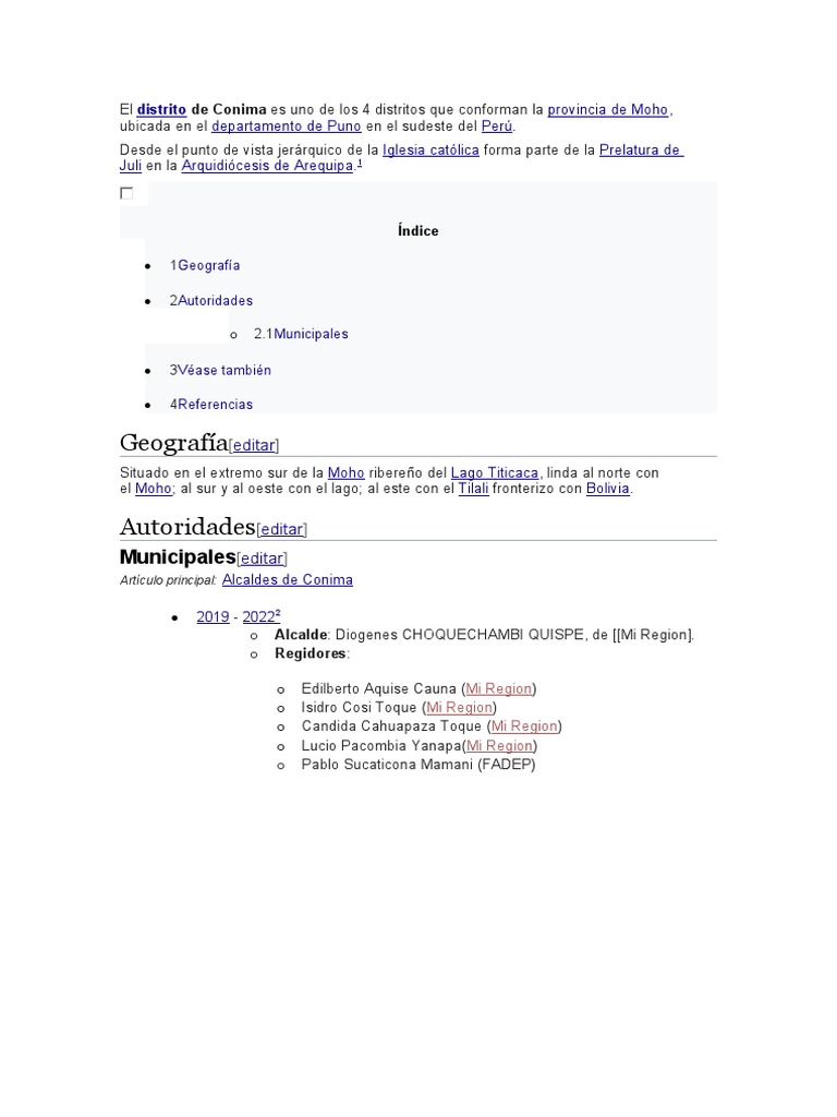 Municipalidad Distrital de Conima | PDF