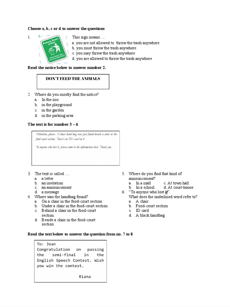 Choose A, B, C or D To Answer The Questions | PDF | Language Arts ...