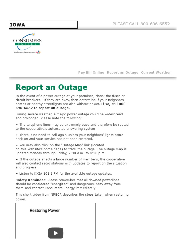 Report An Outage - Consumers Energy | PDF | Business | Technology ...