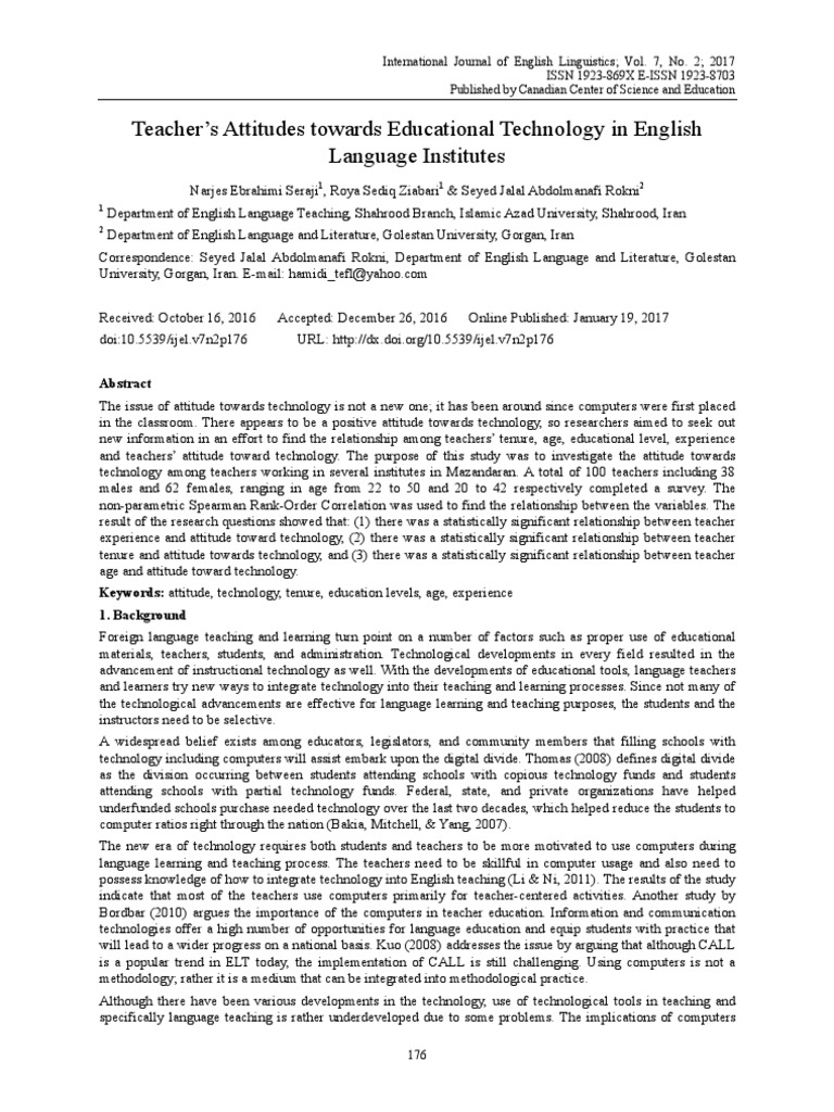 Teacher's Attitudes Towards Educational Technology in English Language ...